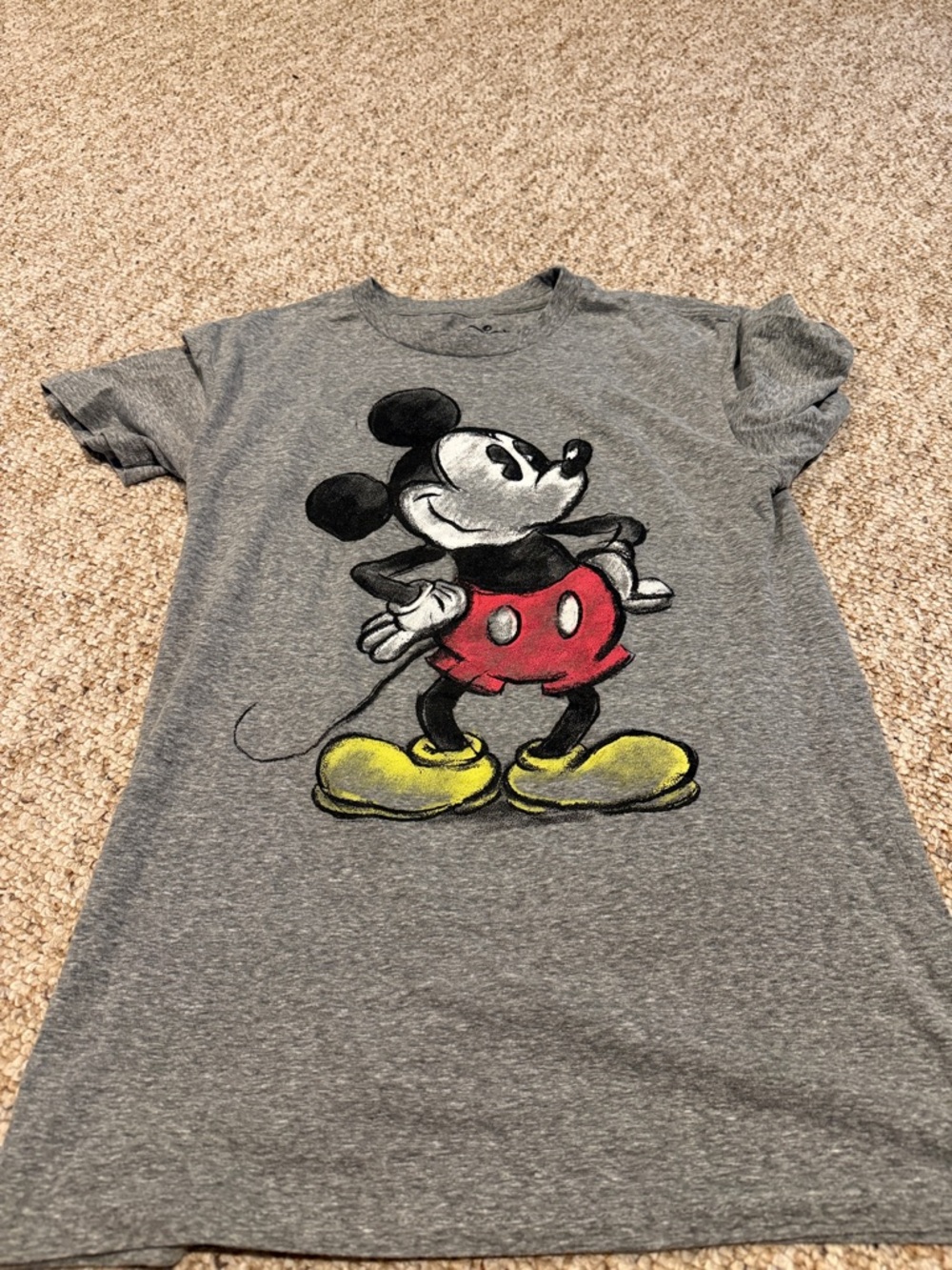 Disney Gray Short Sleeve Tee with Mickey Mouse Graphic